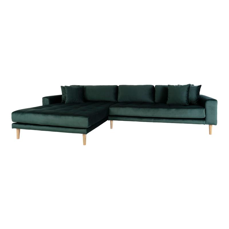 Lido Lounge Sofa Venstrevendt i Ørkegrøn Velour med Puder