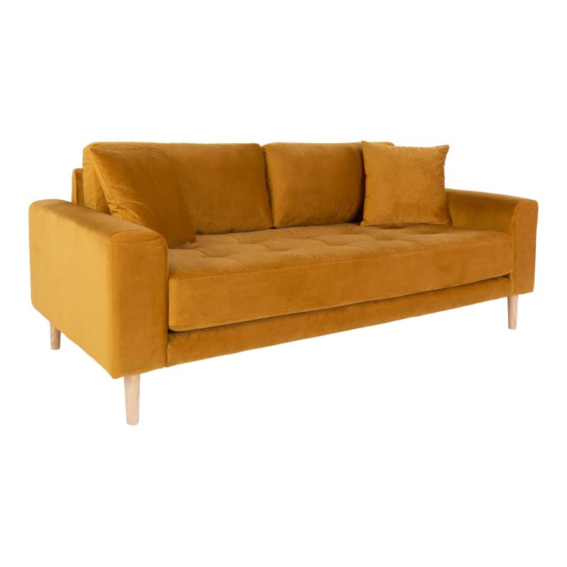 Lido Sennepsgul Velour Sofa – Stilfuld og Komfortabel Møbeloplevelse