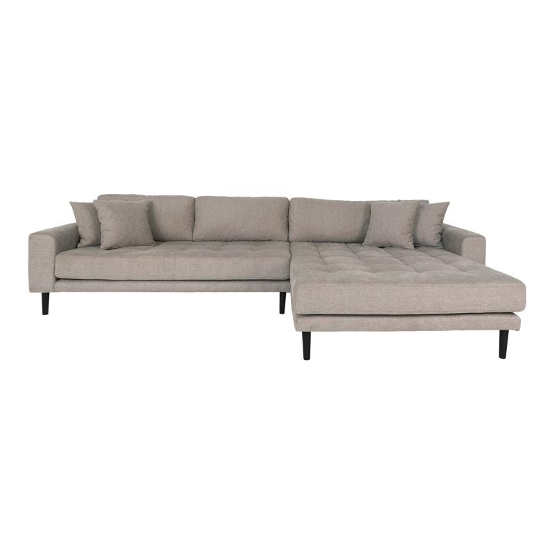Lido Lounge Sofa - Højrevendt Stone med 4 puder, Sort Træben