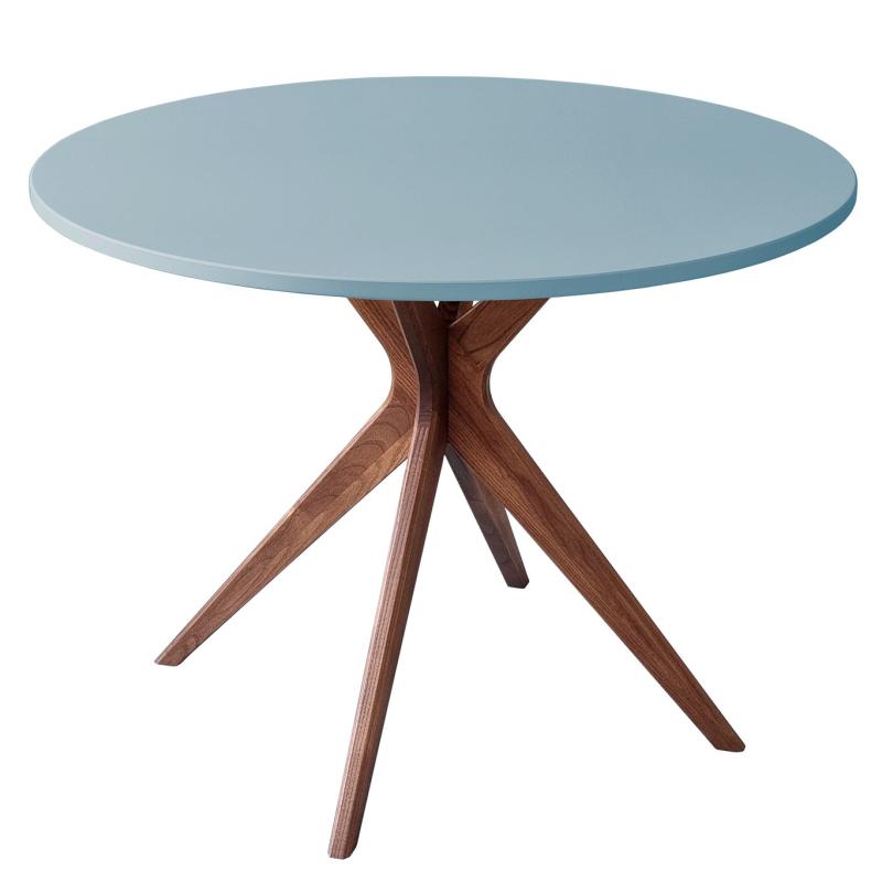 Jubi Bold Rundt Spisebord 100 cm - Egetræ med Blå Finish