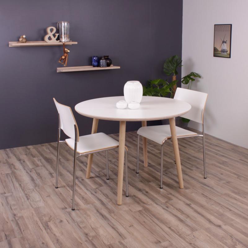 Smart rundt spisebord i hvid laminat - Model Karlstad