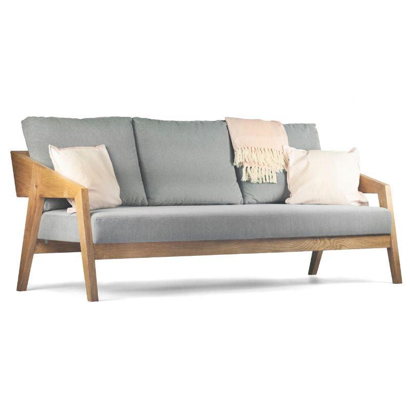 Elegant Piko Sofa i Massiv Egetræ med Grå Hynder