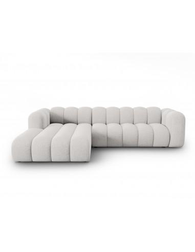 Moderne venstrevendt chaiselong sofa i lysegrå chenille