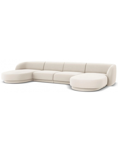 Miley U-sofa i lys beige velour – moderne elegance til hjemmet