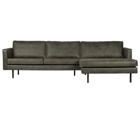 Moderne Armygrøn Læder Sofa med Højrevendt Chaiselong