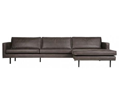Moderne Rodeo Sofa med Højrevendt Chaiselong i Sort Læder