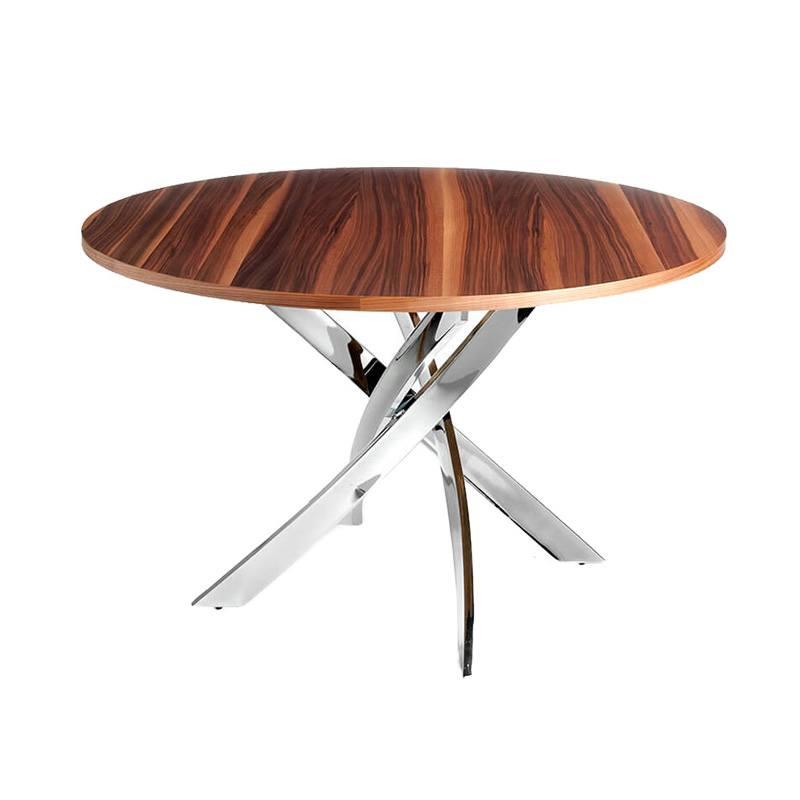Elegant rundt spisebord i valnød og krom - Ø130 cm