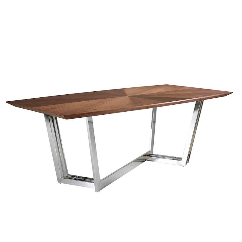 Elegant valnøddespisebord med kromben – Moderne design