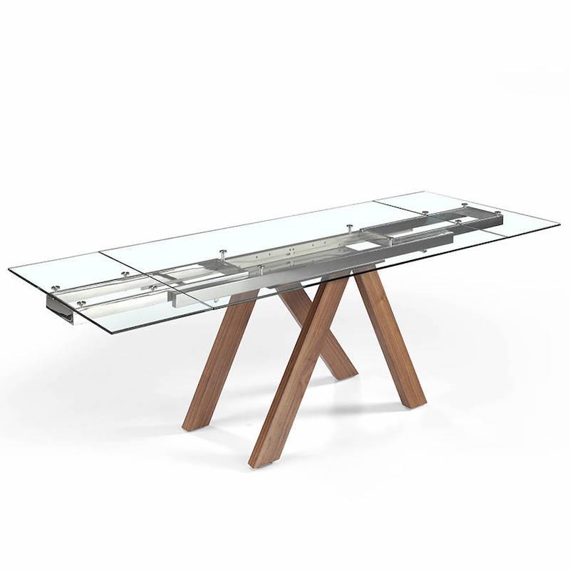 Udtrækkeligt spisebord i valnød og glas - moderne elegance!