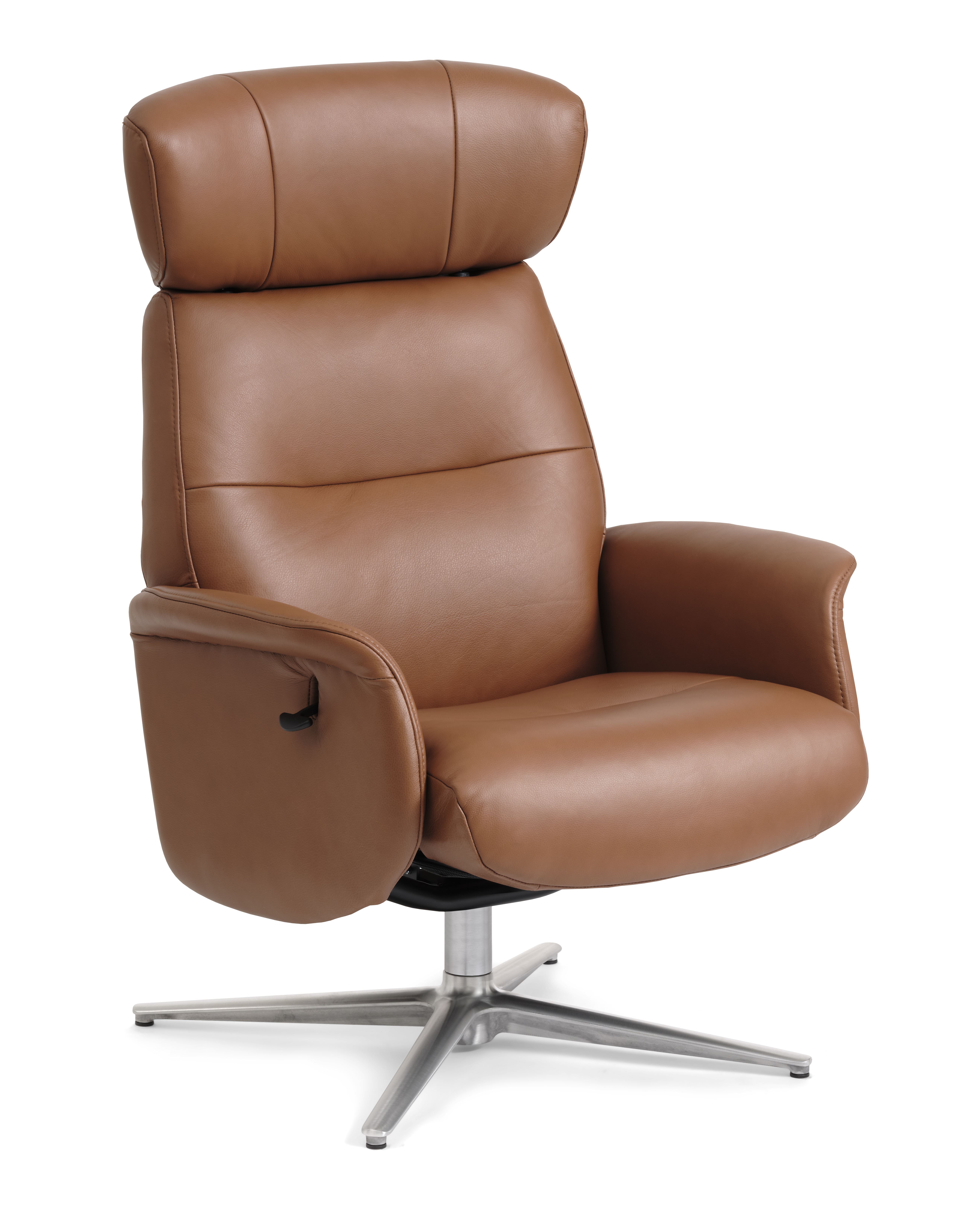 Cognac Alex Recliner Semi Aniline Læder Børstet Aluminium Lexpo Living Lænestol - 5715249029006