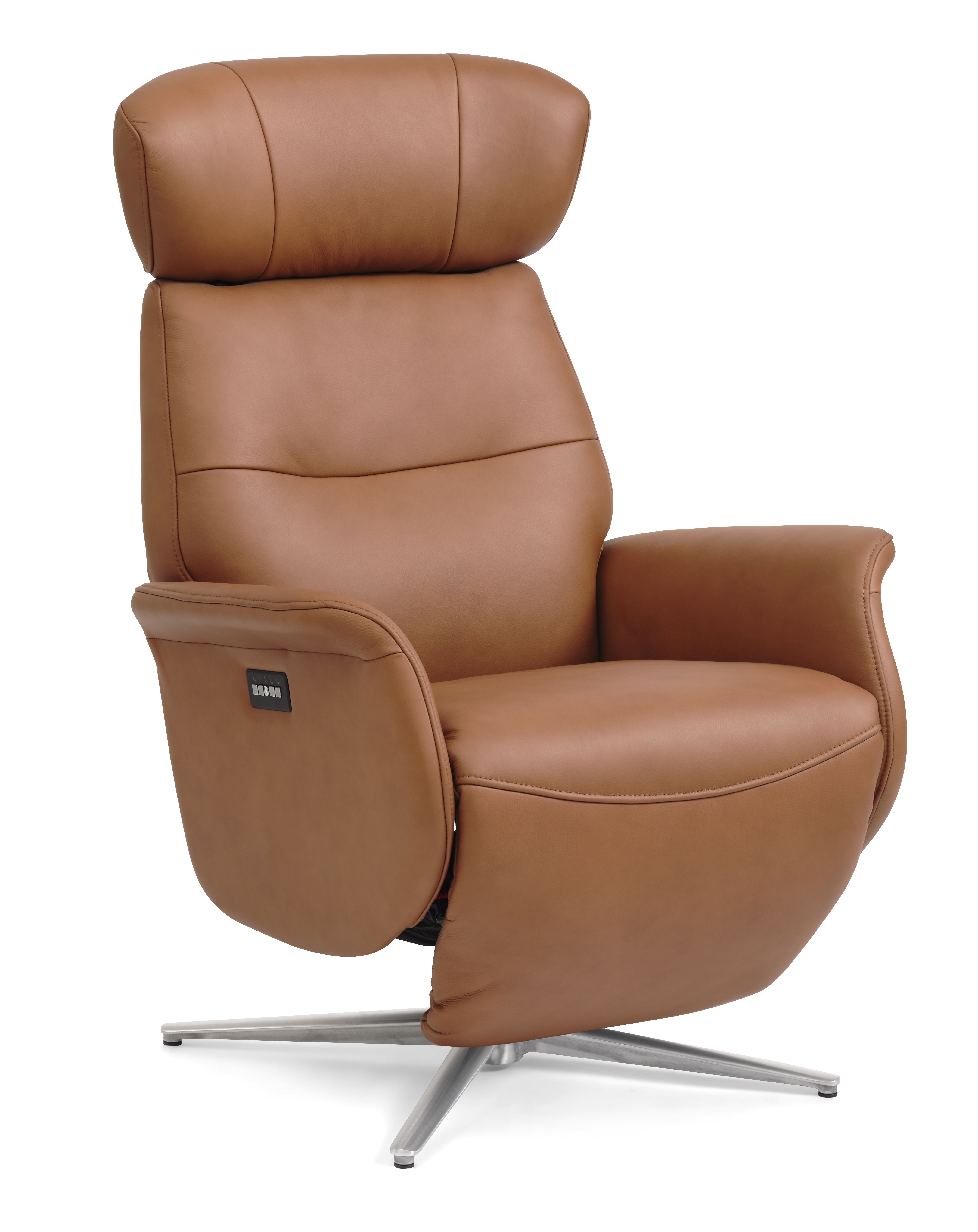 Cognac Alex Recliner Motors Semi Aniline Læder Børstet Aluminium Lexpo Living Lænestol - 5715249029129