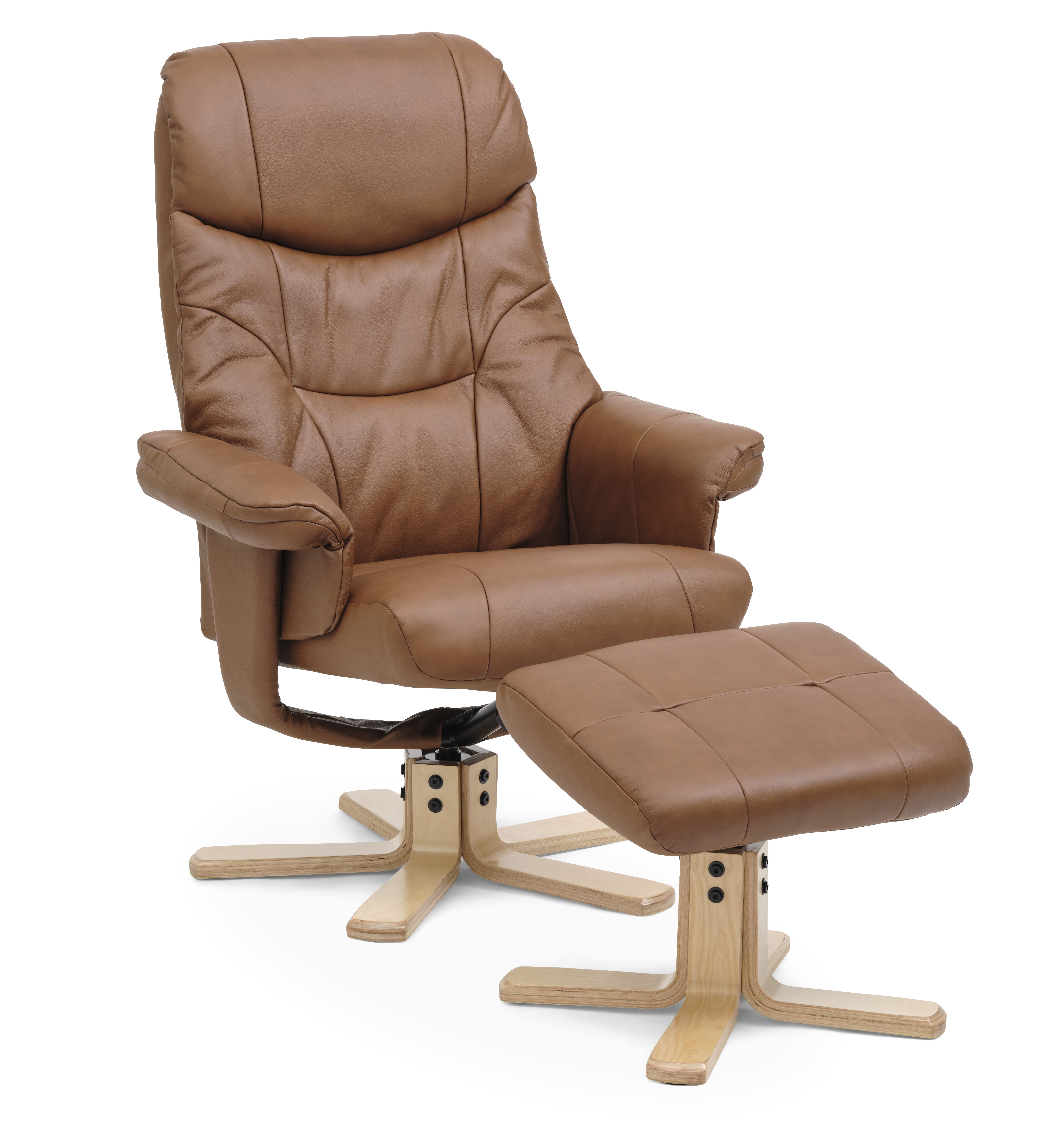 Cognac Cosy Recliner Inkl Fodskammel Kunstlæder Natur Træ Lexpo Living Lænestol - 5715249030224