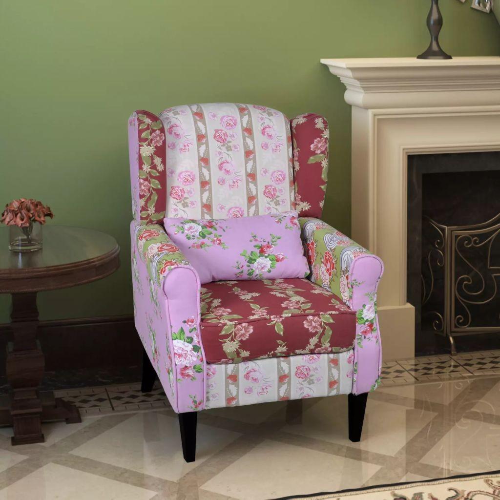 Flerfarvet Med Patchworkdesign Stof Boligcenter Lænestol - 8718475876694
