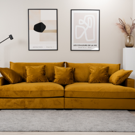 Chelsey Flyder Personers Gul Velour Sofa
