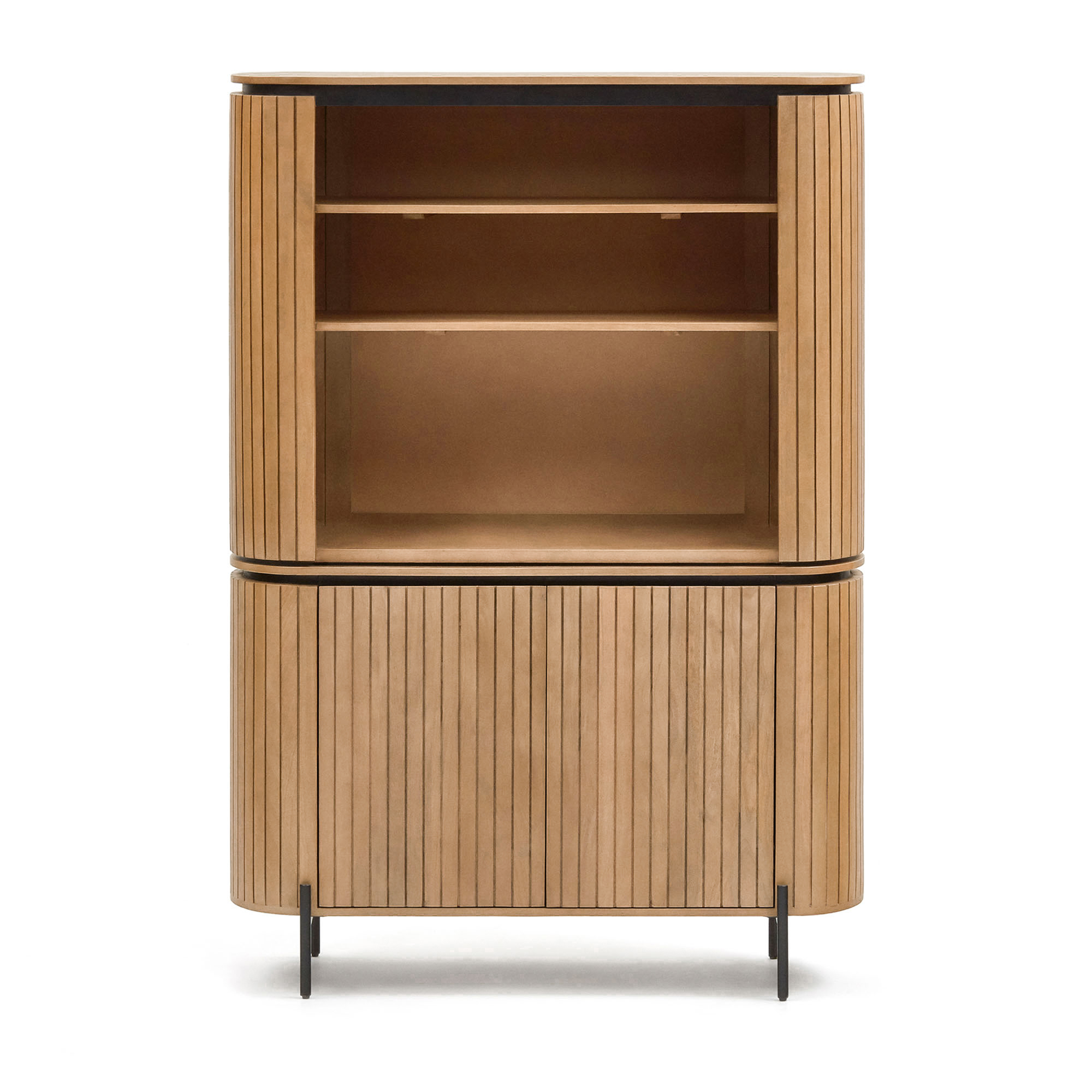 Natur Licia Høj Låger Hylder Mangotræ Jern 120x45 Laforma Skænk - 8433840781051