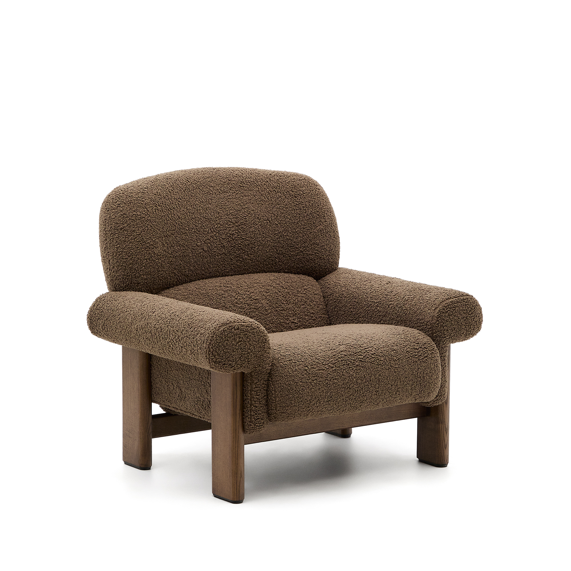 Taupe Nema Boucl Med Ben Massivt Asketræ Valnødfinish Fsc 100 Kave Home Lænestol - 8433840947150