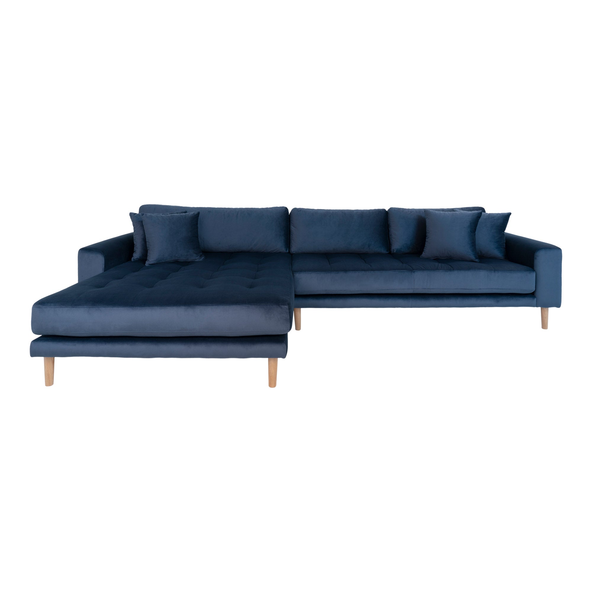 Mørkeblå Lido Lounge Lounge Venstrevendt Velour Med Fire Puder Natur Træben Hn1005 Housenordic Sofa - 5713917006649