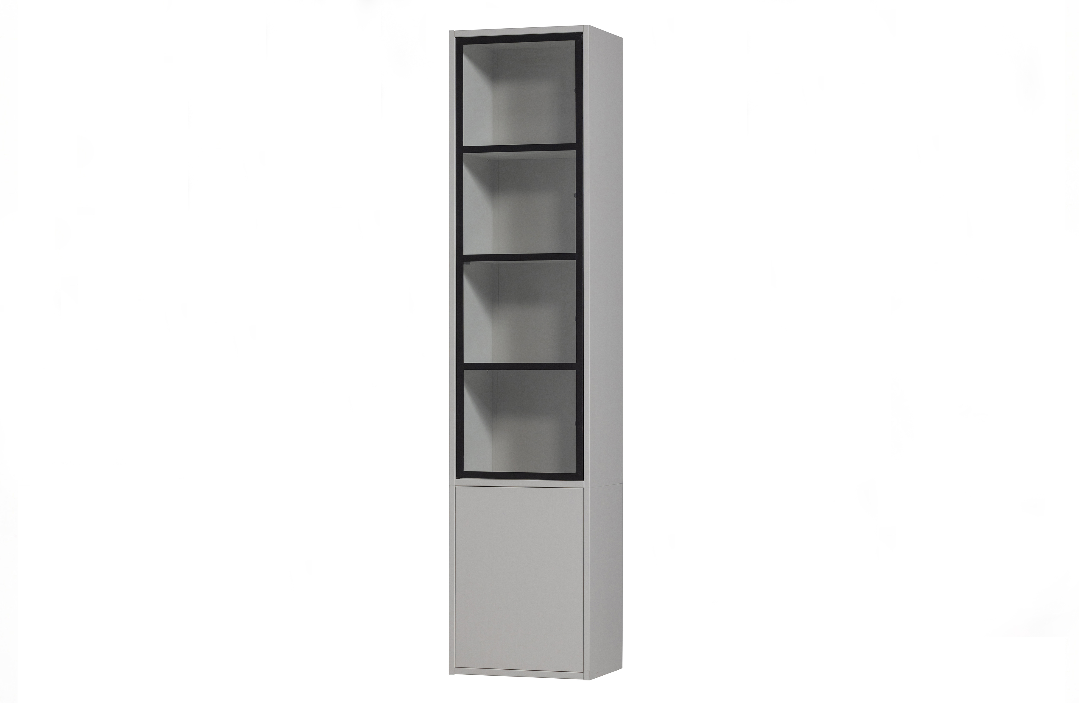 Sort Basic Push Open Låger Hylder Glas Metal Tågegrå Fyrretræ Vtwonen Vitrineskab - 8714713172627